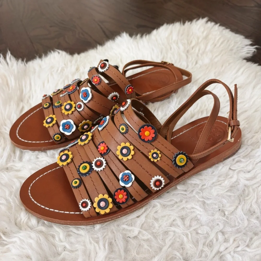 Tory Burch Marguerite Floral Beaded Wrap Sandal